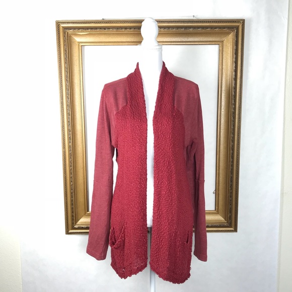 LUCKY BRAND red knit open drape cardigan sweater - Picture 1 of 7